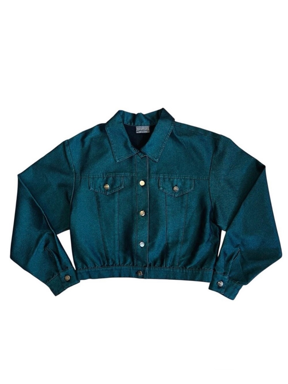 Roughrider Vintage Women’s Sz S Green Metallic Denim Jacket 80s Western RARE